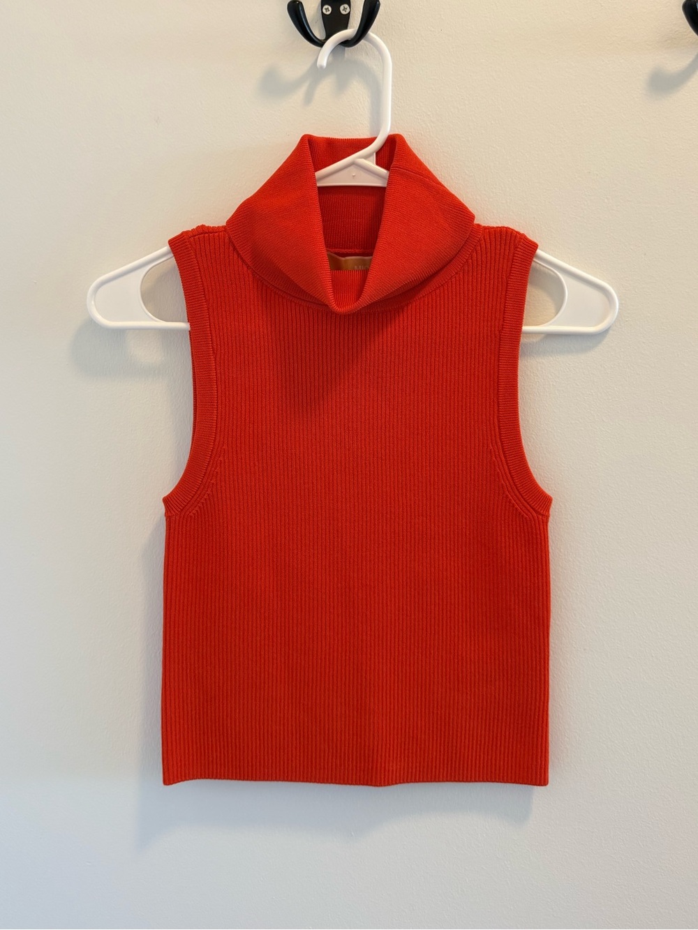 Michael Kors Sleeveless Turtleneck Cropped Top Sweater Tank Optic Orange - Small